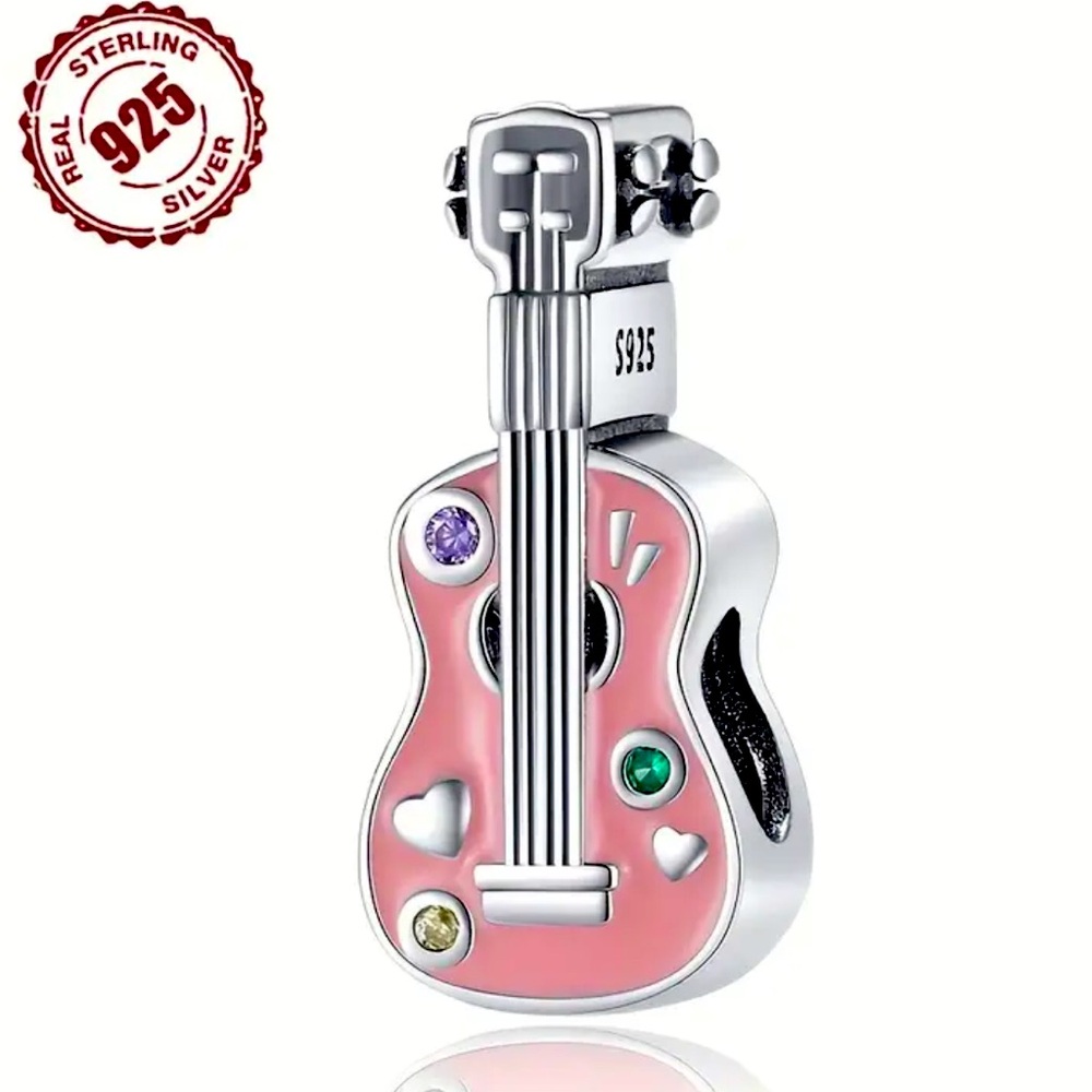 S925 Sterling Silver Guitar bracelet or necklace Pendant Charm NWT